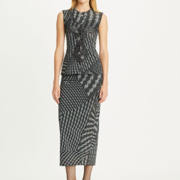 NWOT TORY BURCH FW 2023 Collection Mesh Skirt in Black Warped Lace M $1198 - Picture 10 of 11